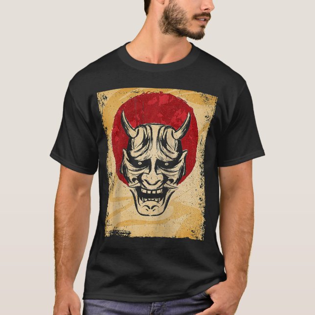 Camiseta Japón Oni Mask Figher japonés Retro Raglan 1 (Anverso)
