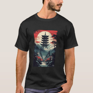 Camiseta Japón Pagoon Moon Retro Japón Samurai Art Vinta