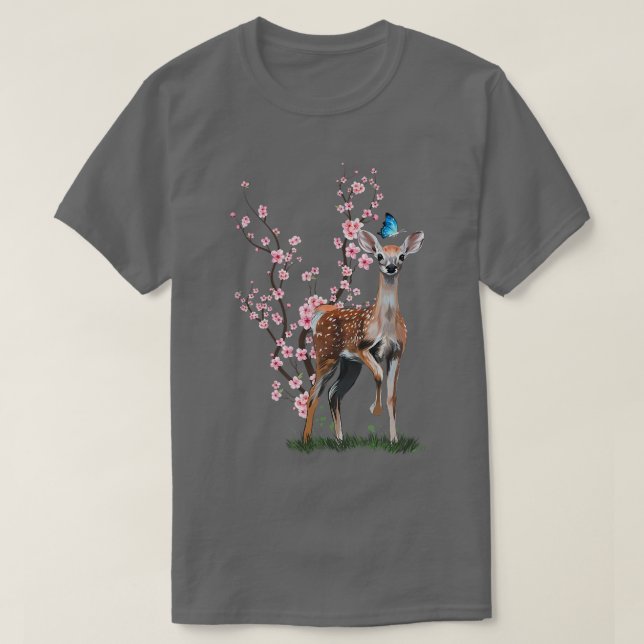 Camiseta Japón Sakura Cherry Blossom Sika Deer Japonés (Diseño del anverso)