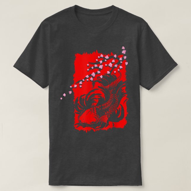 Camiseta Japón Sakura Fish Cherry Blossom Tree Arte Japonés (Diseño del anverso)