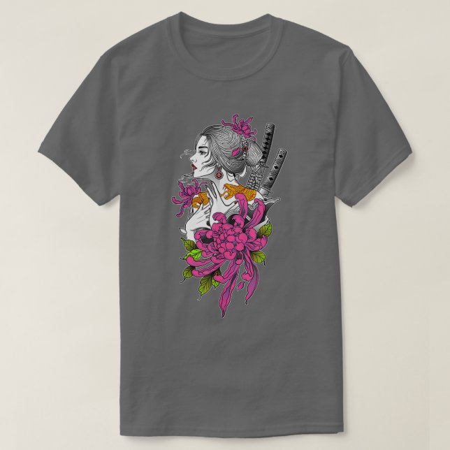 Camiseta Japón Samurai Geisha Sakura Blossom Cherry Scene (Diseño del anverso)