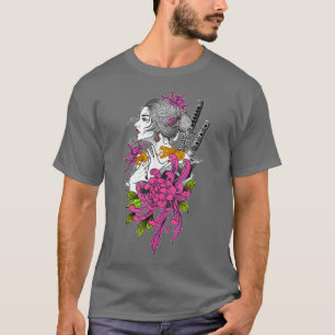 Camiseta Japón Samurai Geisha Sakura Blossom Cherry Scene