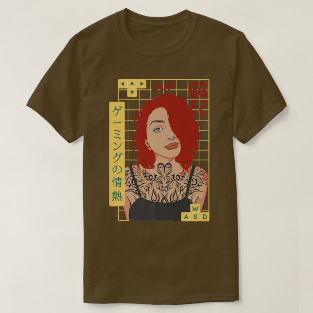 Camiseta Japón Tattoo Tattoed Gamer Chica Anime Gaming WASD (Diseño del anverso)