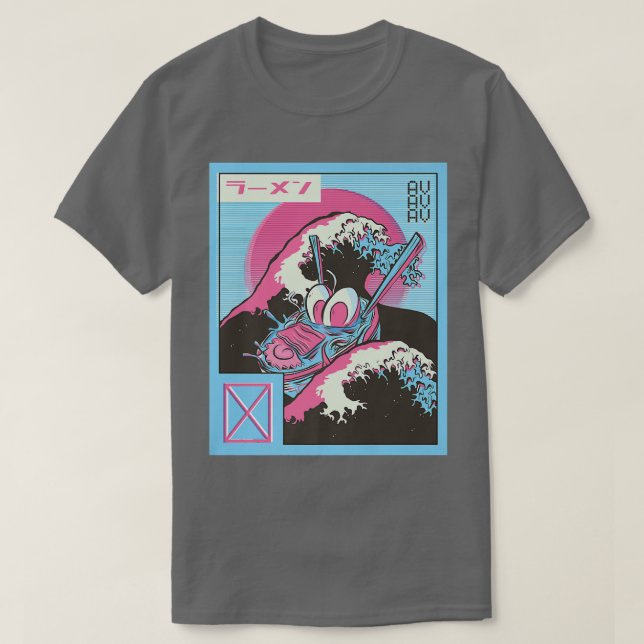 Camiseta Japón Vaporwave Otaku Gran Ola Kanagawa Ramen y (Diseño del anverso)