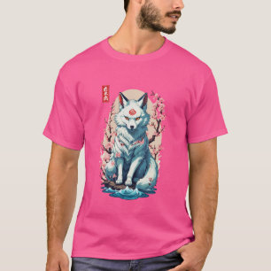 Camiseta Japón White Fox Spirit Cherry Blossom Kitsune Aest
