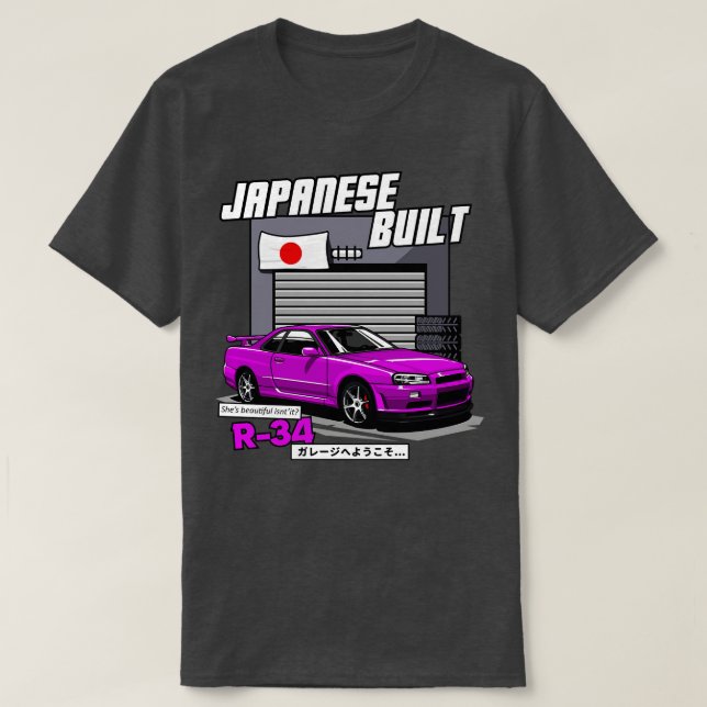 Camiseta JAPONÉS CONSTRUIDO Nissan GTR R34 (Diseño del anverso)