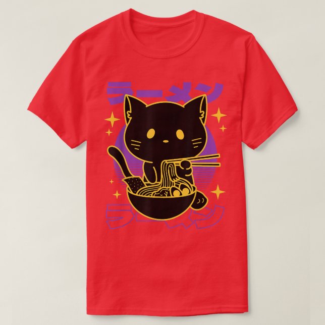 Camiseta Japonés de gato Ramen (Diseño del anverso)