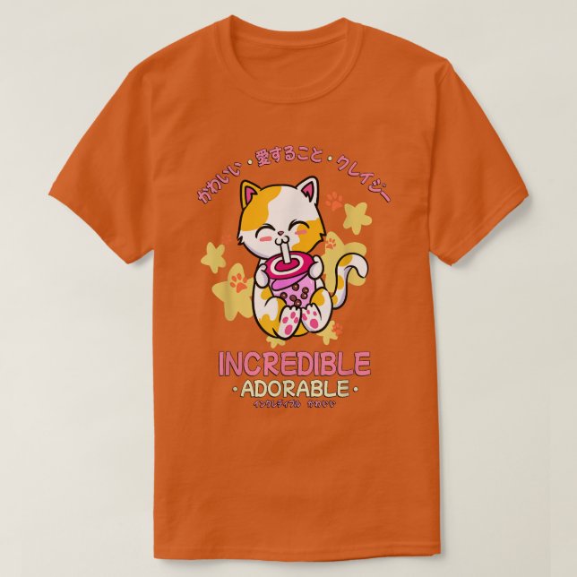Camiseta Japonés - Gatito De Té De Burbuja Cuidadosa Increí (Diseño del anverso)