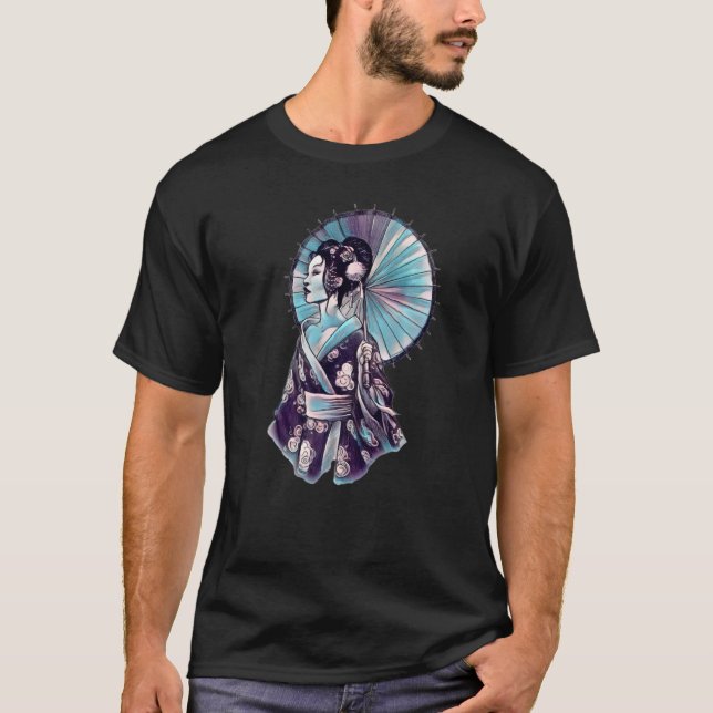 Camiseta JAPONÉS GEISHA PARASOL bonito Tattoo samurai (Anverso)