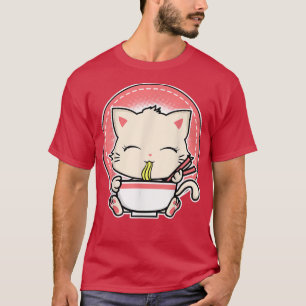Camiseta Japonés Kawaii Neko Cat Ramen Bowl Anime Japonés