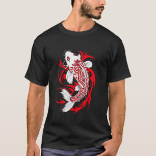 Camiseta Japonés Koi Carp Tribal Tattoo Art Blanco Rojo