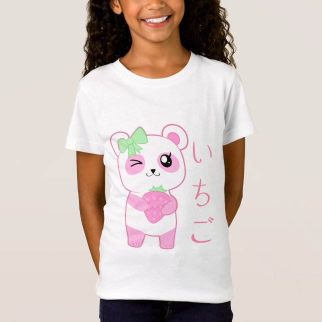 Camiseta Japonés lindo del oso de panda de Kawaii del rosa (Anverso)