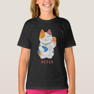 Camiseta Japonés Maneki Neko Gato Blanco, símbolo de buena 