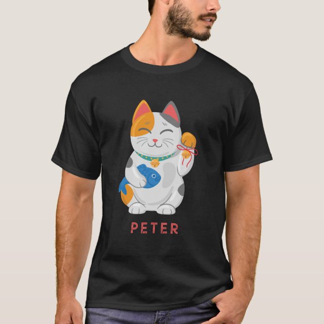 Camiseta Japonés Maneki Neko Gato Blanco, símbolo de buena  (Anverso)