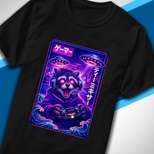 Camiseta Japonés Synthwave Ciencia Ficción OVNI Mapache Gen (Subido por el creador)