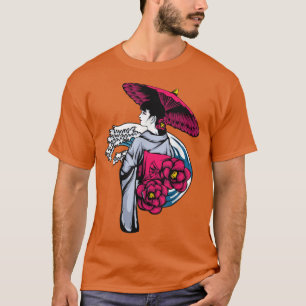Camiseta Japonés vintage Kawaii Geisha Anime Chica en Kimon