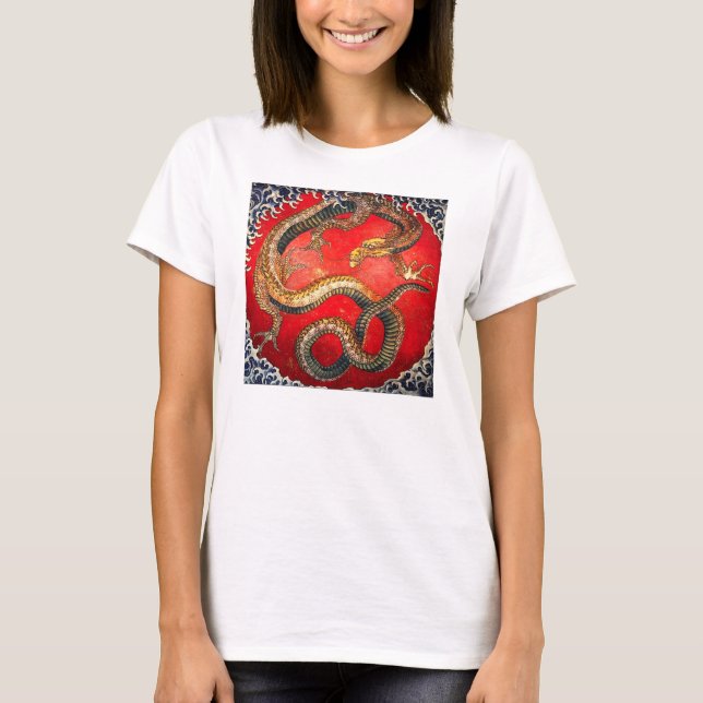 Camiseta japonesa del dragón del oro de Hokusai (Anverso)