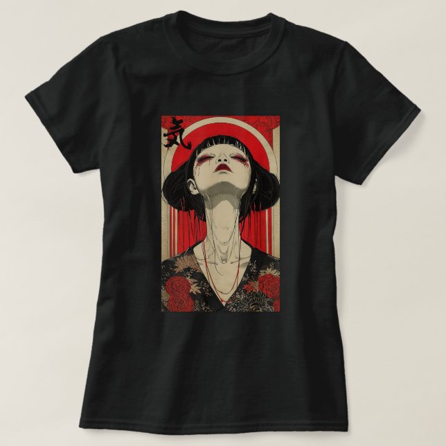 Camiseta Japonesa geisha Arte Kanji Tokio Hanami (Diseño del anverso)