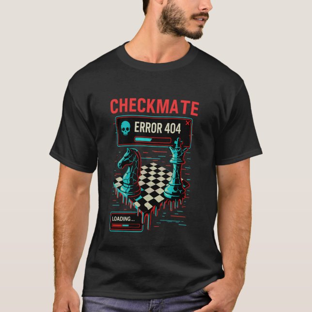 Camiseta Jaque Mate Error 404 Glitch Tablero de Ajedrez Art (Anverso)