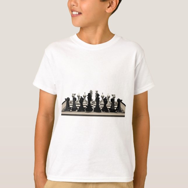 Camiseta Jardín de ajedrez con piezas de ajedrez: (Anverso)