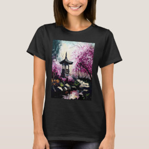 Camiseta Jardín de cerezos en flor con estanque del santuar