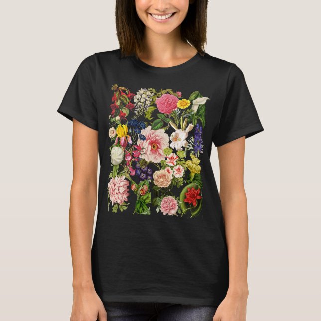 Camiseta Jardín de flores de época elegante botánico (Anverso)