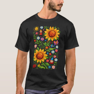 Camiseta Jardín de Girasoles Caprichoso Arte Folclórico