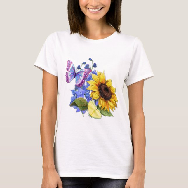 Camiseta Jardín de girasoles de mariposa (Anverso)