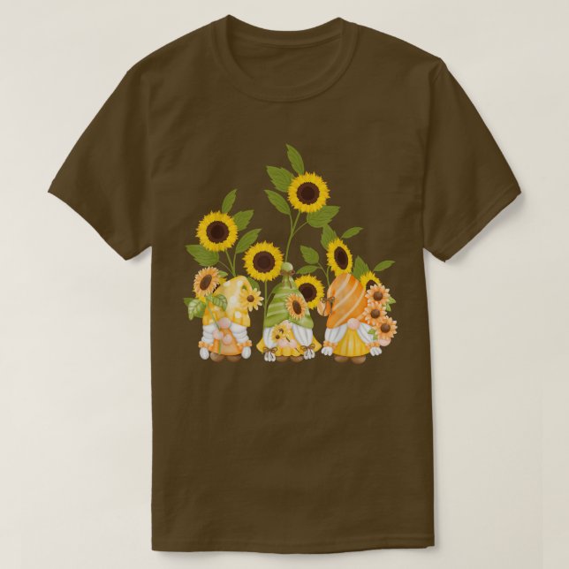 Camiseta jardín de girasoles gnomes lindo T-Shir verano fem (Diseño del anverso)