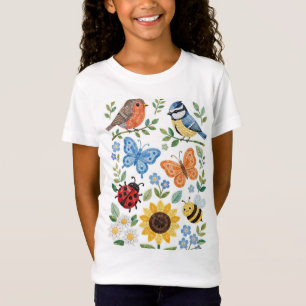 Camiseta Jardín de niños Mosai Lindos pájaros mariposas gir
