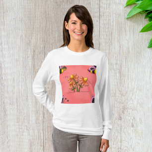 Camiseta Jardín de primavera rosada de abejas y flores