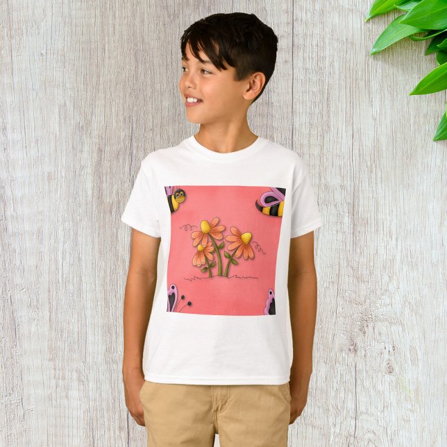 Camiseta Jardín de primavera rosada de abejas y flores (Subido por el creador)