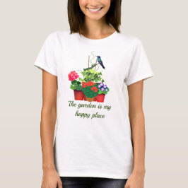 Camiseta Jardín feliz/Jardín de flores con Hummingbird