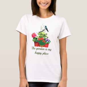 Camiseta Jardín feliz/Jardín de flores con Hummingbird