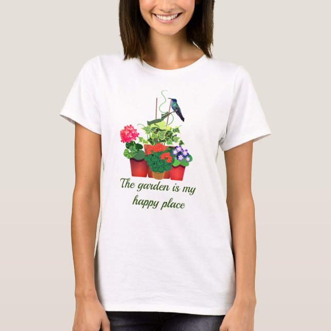 Camiseta Jardín feliz/Jardín de flores con Hummingbird (Anverso)