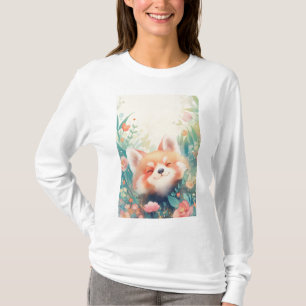 Camiseta Jardín Floral de Panda Rojo