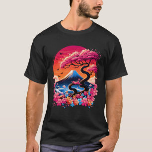 Camiseta Jardín japonés Sakura Geisha Monte Fuji Cherry Bl
