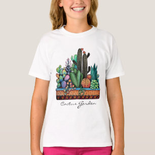 Camiseta Jardín lindo del cactus de la acuarela en pote