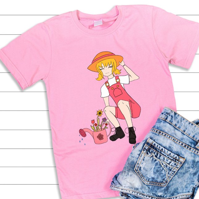 Camiseta Jardín lindo y pelo rubio de chica flor (Subido por el creador)