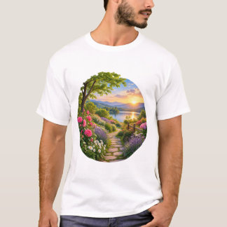 Camiseta Jardín Pacífico Lago Montaña Paisaje