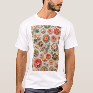 Camiseta Jardín Pastel: Lay plano floral 3D artesanal