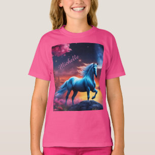 Camiseta Jardín rosa de la fantasía del Stallion blanco