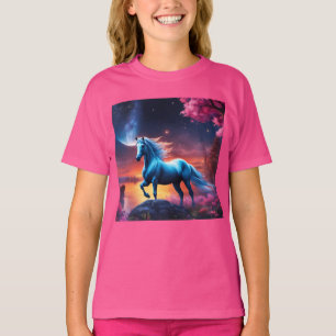 Camiseta Jardín rosa de la fantasía del Stallion blanco