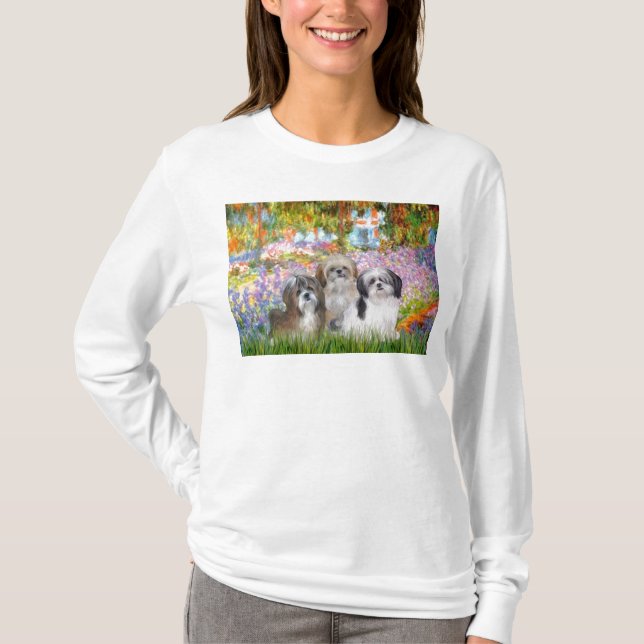 Camiseta Jardín - Shih Tzus (tres) (Anverso)