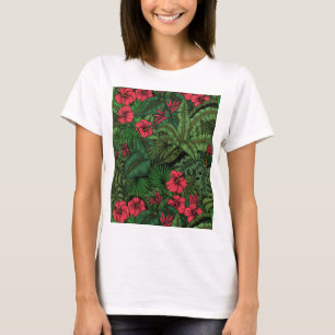 Camiseta Jardín tropical en azul y rojo