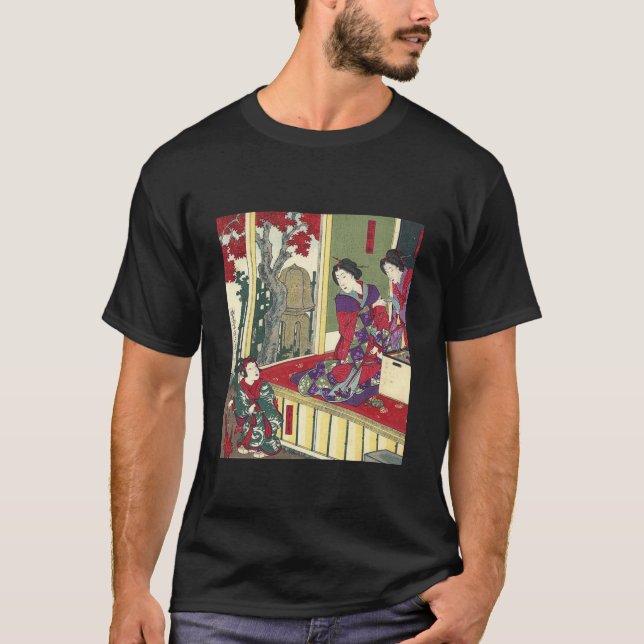 Camiseta jardín zen otoño arce kimono geisha japonés (Anverso)