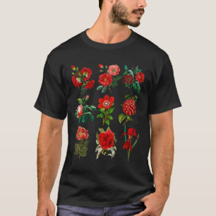 Camiseta Jardinería 4\Elegantes Flores de Jardín Rojas Vint