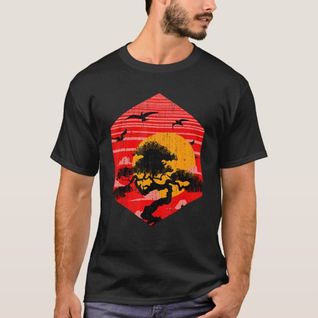Camiseta Jardinería budista zen atardecer estético japonés  (Anverso)