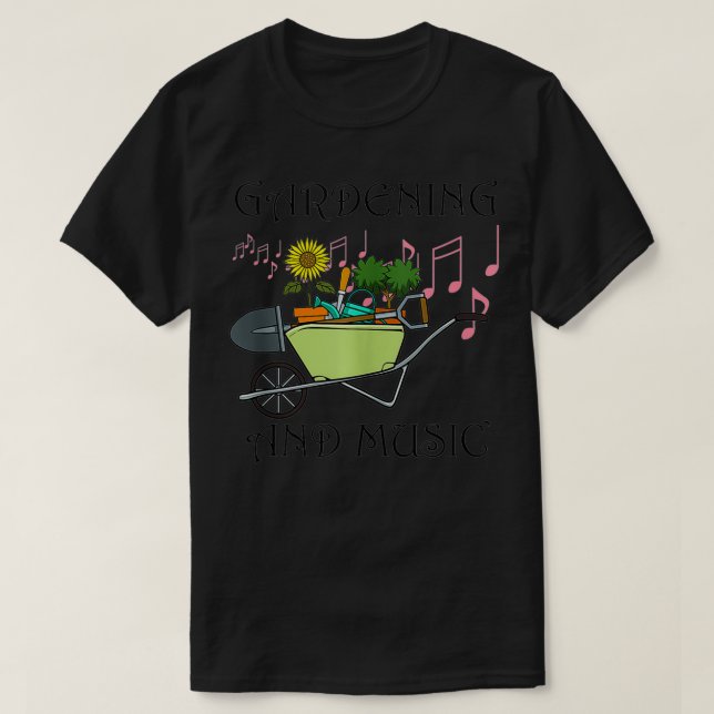 Camiseta Jardinería y notas musicales para jardinero  (Diseño del anverso)