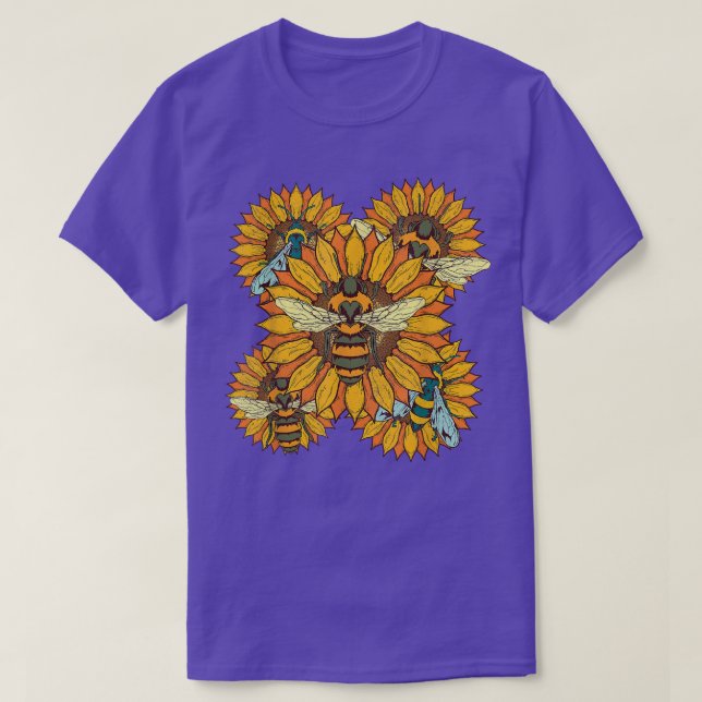Camiseta Jardinero de girasol Flor hippie florece Bee Sunf (Diseño del anverso)